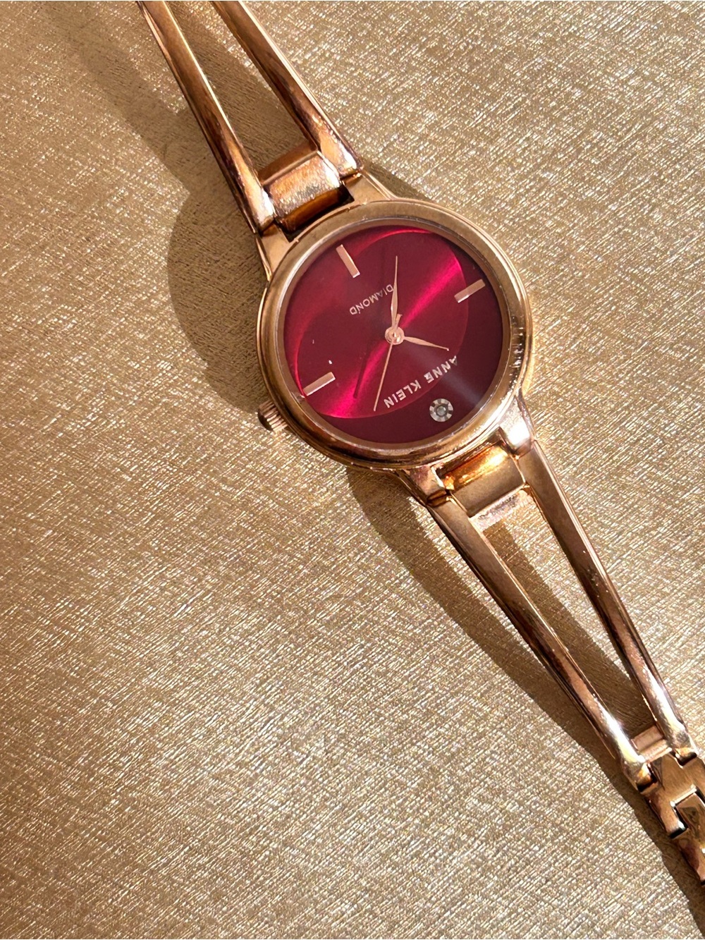 Anne Klein Magenta Burgundy Dial Gold-Tone Watch